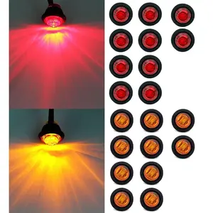 20-Pack 3/4" Round LED Clearance Lights – Amber and red 12V Front Rear Side Marker for Truck Trailer Van Boat Holiday Gift