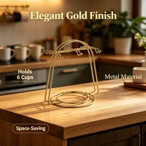 Coffee Cup Holder Iron Stand, Holds 6 Cups, Home Kitchen Cafe Bar Counter Decorative Storage Rack, Elegant Style, Durable Sturdy Rack