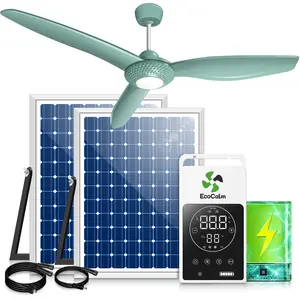 Solar Ceiling Fan Light with Battery for Gazebo, 52" Outdoor Ceiling Fans with 60W Bifacial Solar Panel & Battery Box with Temperature Setting, Solar Powered Fan for Patio, Porch, Barn, Greenhouse