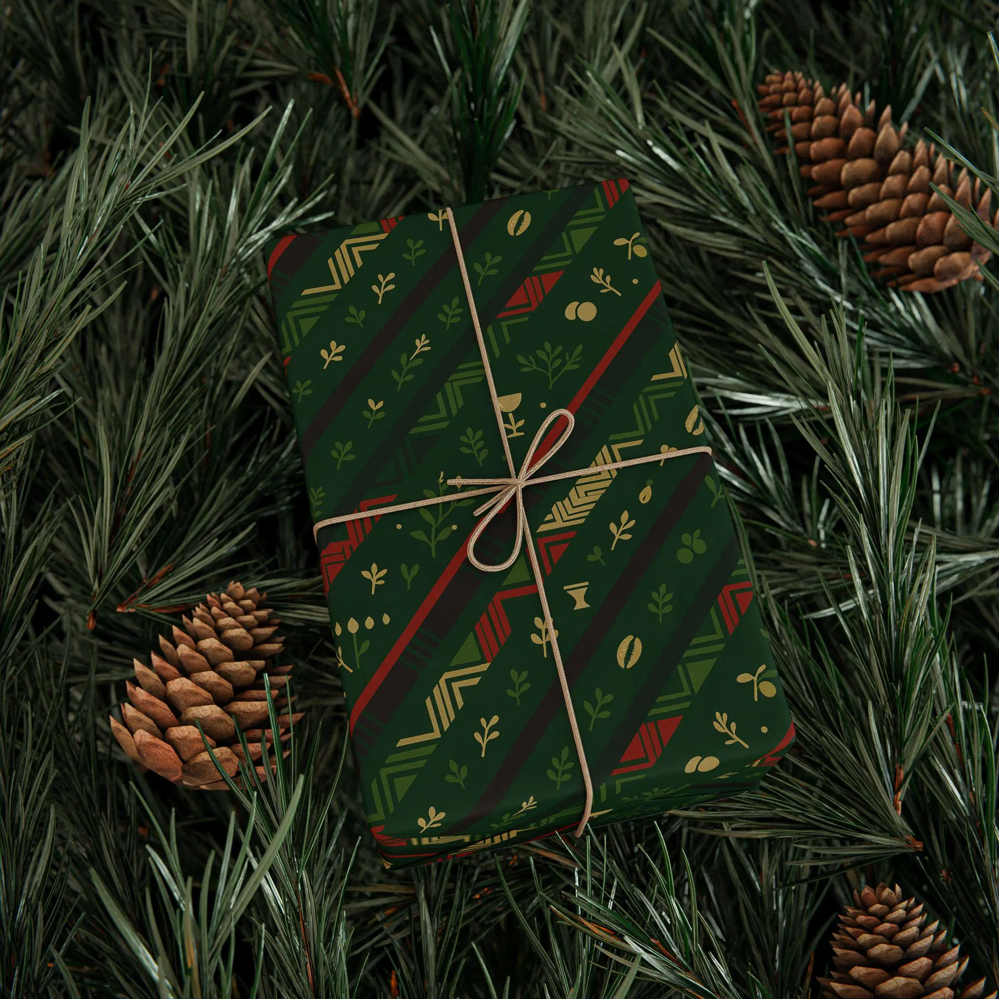 Kente Geometry Stripe Kwanzaa Wrapping Paper - Deep Green