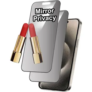 2 Pack  Screen Protector for  15 Pro Max Mirrored Tempered Glass Film with Easy Installation Alignment Frame, Anti-Spy  Mirror Effect (6.7 inch )