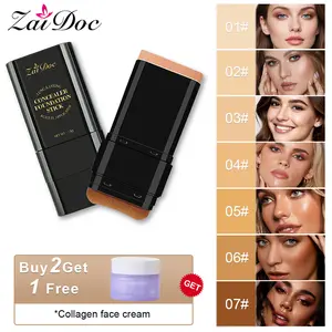 Zaidoc 7-color Dual -Ended Concealer Foundation Stick, 2-in-1 Long-Lasting Foundation and Concealer with Brush, Creamy Full Coverage for Dark Circles & Blemishes, Hydrating Olive & Camellia, 2.09 Oz