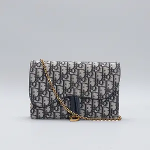 Pre-owned Dior canvas Crossbody Bags Oblique Larged wallet on chain BGP211276