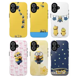 Minion Fun Phone Case, Playful Cute Minions Hanging Climbing and Peeking under Stars in Pastel and Dark Tones, Baby Girl Aesthetic Gift Fashion Vibes Trending Now For iPhone 17 16 15 14 13 12 Pro Max Plus X, Samsung S25 S24 S23 S22 S21 Ultra