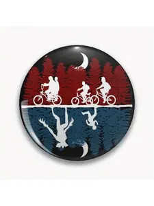1Pc DIY Craft Buckle - 44mm (1.73 ") Stranger Things silhouette Pin for Bags, Jackets & Gifts, Holiday Gifts, Party Gifts