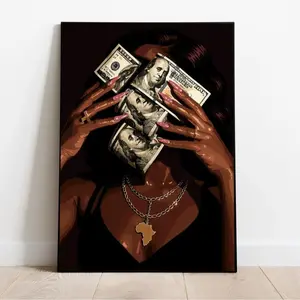 Money Aesthetic Wall Art, Luxury Black Woman Poster with Cash & Gold Jewelry, Bold Urban Decor for Bedrooms, Studios & Modern Homes