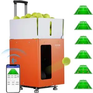 VEVOR Tennis Ball Machine, Automatic Portable Tennis Ball Launcher, 100 Balls Tennis Training Practice Thrower, 5 Motors Multi-Mode Drills, 2+ Hours Play, Rechargeable Battery, App Remote Control