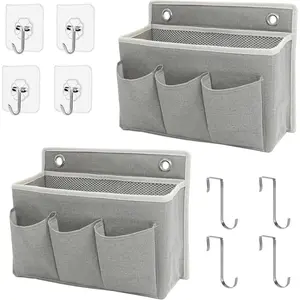2-Pack Wall  Organizer Bag/ Baskets with Large Mesh Compartment & 3 Pockets,Over the Door Organizer Space Saving Storage for Bedroom,RV Camper, Closet (Gray -2 Pack)
