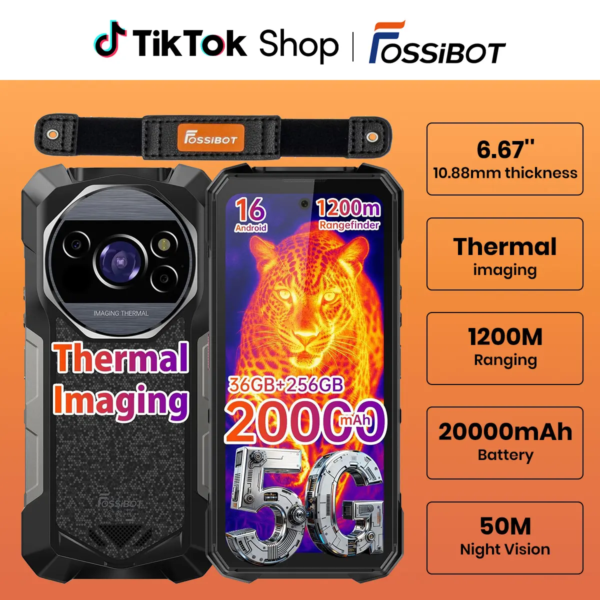 FOSSIBOT F115 Ultra 5G 20000mAh/33W Rugged Phone Thermal Imaging Android 16, Dimensity 7100+36GB+256GB Gaming Phone, 1200m Ranging, 6.78" FHD+120Hz Gorilla Glass,50m Range Night Vision 64MP Cell Phone