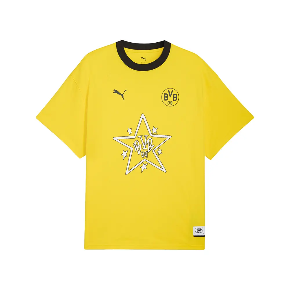 PUMA Mens Hoops X Borussia Dortmund Crew Neck Short Sleeve Casual Tops Casual - Yellow