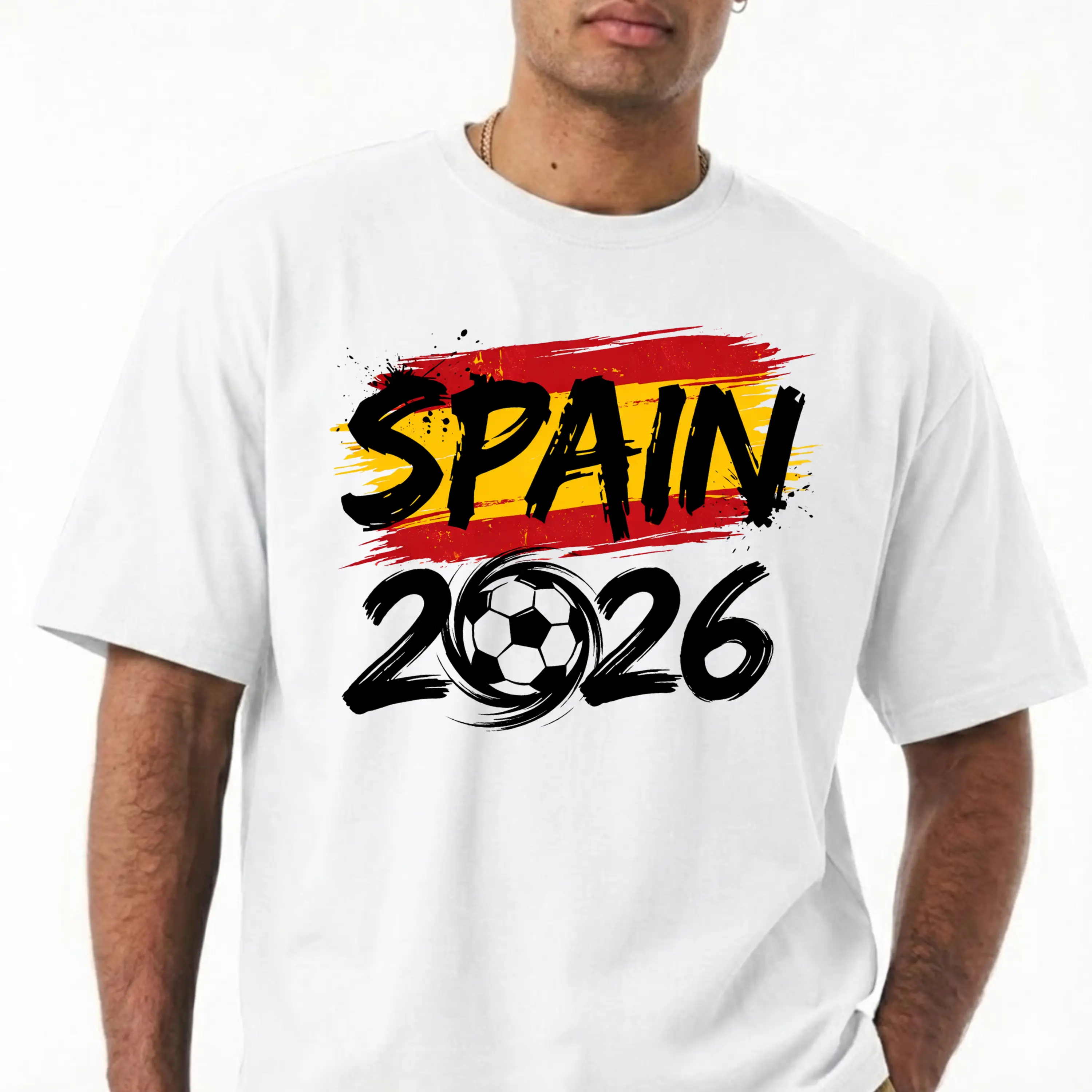 SPAIN 2026 White Soccer T-Shirt  | Spain Flag Football Tee
