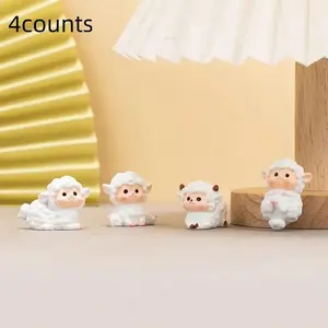 4pcs Cute Mini Sheep Statue Decorations, Cartoon Realistic Miniature Sheep Figurines, Desktop Home Decoration, Furniture Ornament