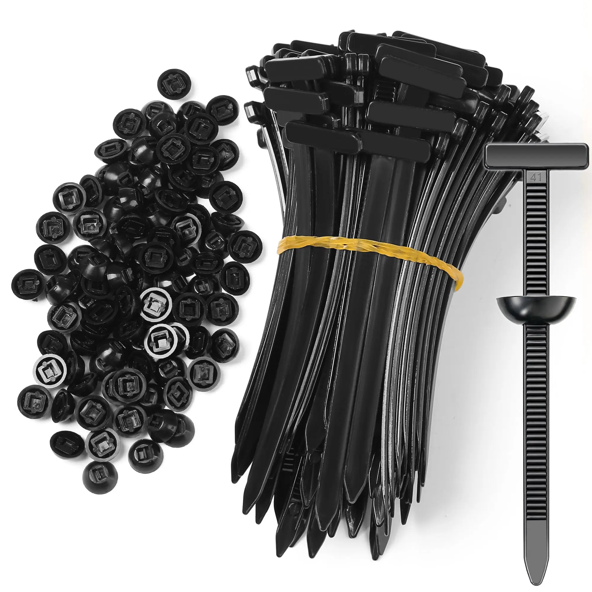 100pc Nylon Universal T-Style Cable Tie Buckles - UV-Resistant Automotive Fasteners with Multifunctional Pin & Button Design, Car Accessories for Organizing Engine Bays, Securing Components