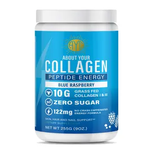 ABOUT YOUR COLLAGEN Peptide Energy Collagen Powder Hair, Nail, Skin, Type I & III,Caffeine for Energy, Vitamin C, Biotin, Hyaluronic Acid, Zero Sugar – 8.92 oz
