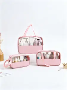Travel Makeup Bag Set, Minimalist Zipper Cosmetic Organizer, PVC Transparent Waterproof Washbag, Large Capacity Portable Makeup Case