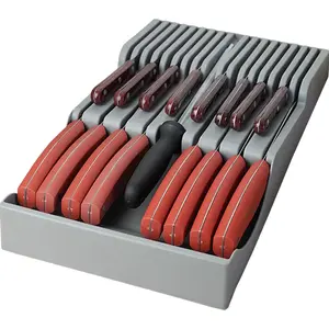 Drawer Knife Organizer, Kitchen Plastic Drawer Knife Block Holder Storage Sets for 16 Knives and 1 Sharpening Steel Extra Large Steak Chefs Knives Holder