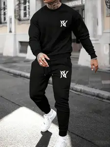 Men's Casual Long Sleeve T-Shirt and Pants Set, Printed Pattern Two-Piece, Comfortable Fit for Daily Wear