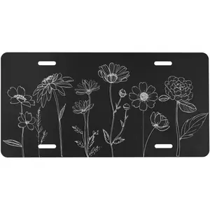 Wildflower Hand Drawn Front License Plate 6x12 – Botanical Floral Vanity Tag for Car Truck SUV – Cute Aluminum Metal Cover with 4 Holes for Women