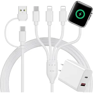 4 in 2 Multi Charging Cable for Apple Watch Charger,PD20W USB C+A Charger Block Travel Essentials with L/Type C iWatch for iPhone 16 15 14 13 iWatch Series 10/9/8/7/6/5/4/3/2/1 Galaxy S23-4FT