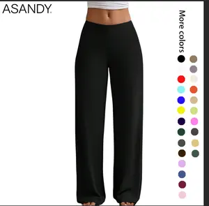 ASANDY Women's (Lady's) High-Waist Wide-Leg Seamless Stretchy Flare Pants, Basic Bottom Clothes with Elegant Silhouette, Versatile Stretchy Fabric for Office & Smart Casual Looks