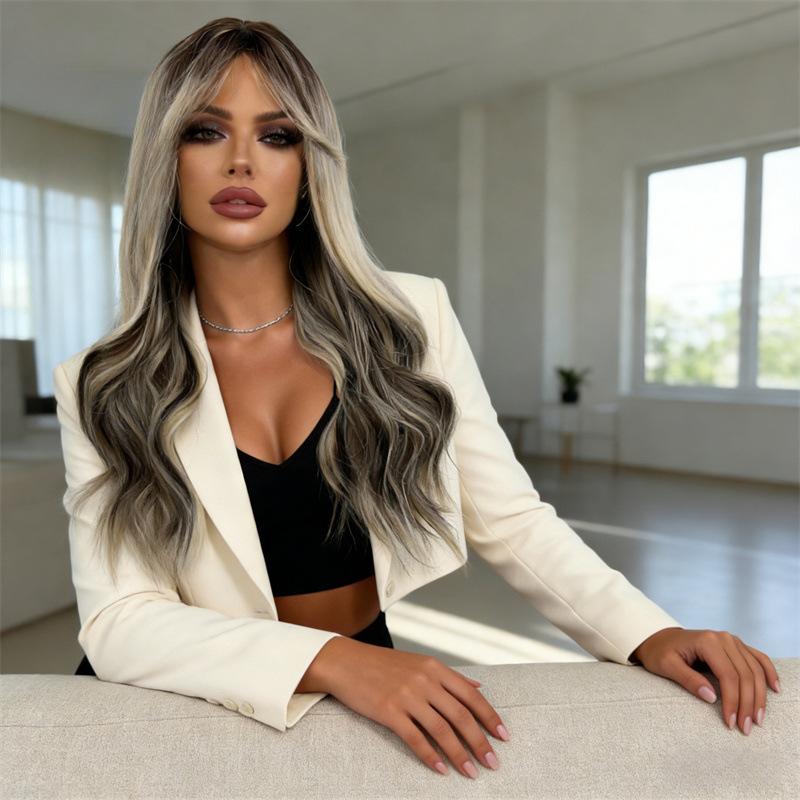 Amazon's best-selling wig, full head hairstyle, wavy curls, heat-resistant fiber, high-temperature silk wig for women