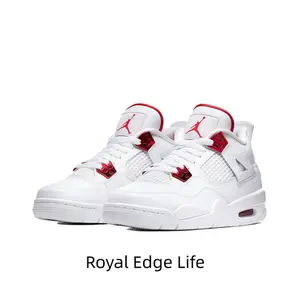 Retro Mid-Top Sneakers in All-White Leather with Metallic Red Lace Locks, Tongue Details, and Visible Air Cushioning