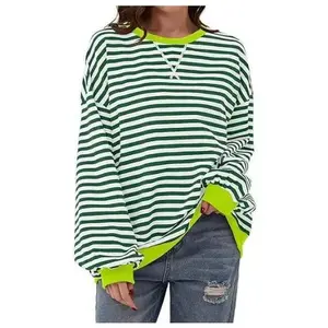 NewWomen Striped Sweatshirt Color Block Crew Neck Long Sleeve Shirt Casual Pullover Top Fall  Clothes Cotton Crewneck free people  outfits