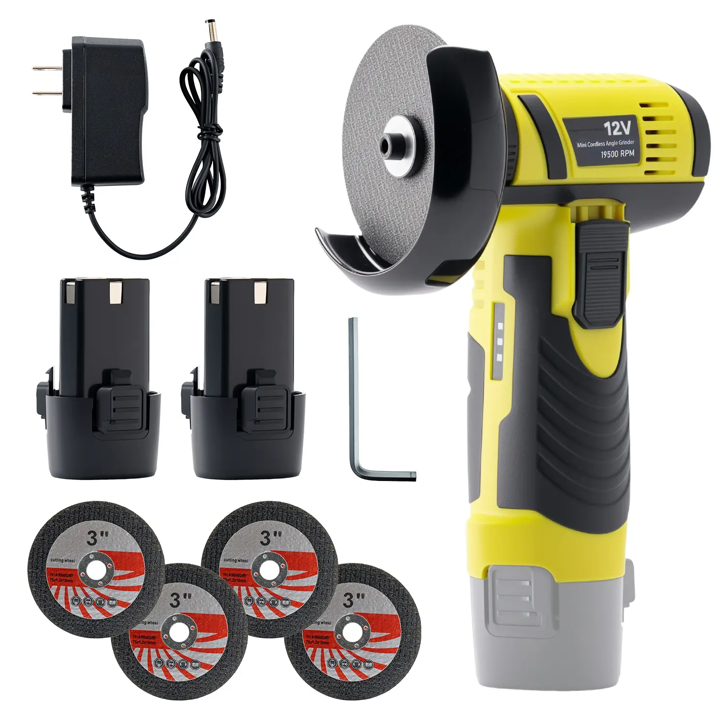 TanLook Mini Lucky Yellow Electric Angle Grinder | 2×1.5Ah High-Capacity Batteries, 4 Grinding Discs | Portable, Pro-Grade (Suitable for Sanding/Grinding/Cutting) | Ideal for DIY & Home Decoration, Great Gift