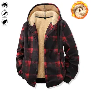 Men's Black Red Plaid Hooded Jacket with Yellow Lining Soft Comfortable Skin-Friendly Casual Retro Style for Autumn Winter