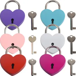 6 pcs Love Couple Padlock Heart Locks with Keys Security Door Locks Small Key Lock Heart Shaped Padlock Cute Lock Small Lock Wedding Photobooth Prop Candados Mini Small Metal Lovers