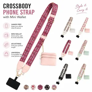 [20cm Extended] 2026 NEW Crossbody Phone Strap with Zippered Pouch,Multi-color, Anti-loss Strap for Phone with Wallet Crossbody, Multifunction, Adjustable,Removable Wristlet, Fashionable, Durable Cellphone