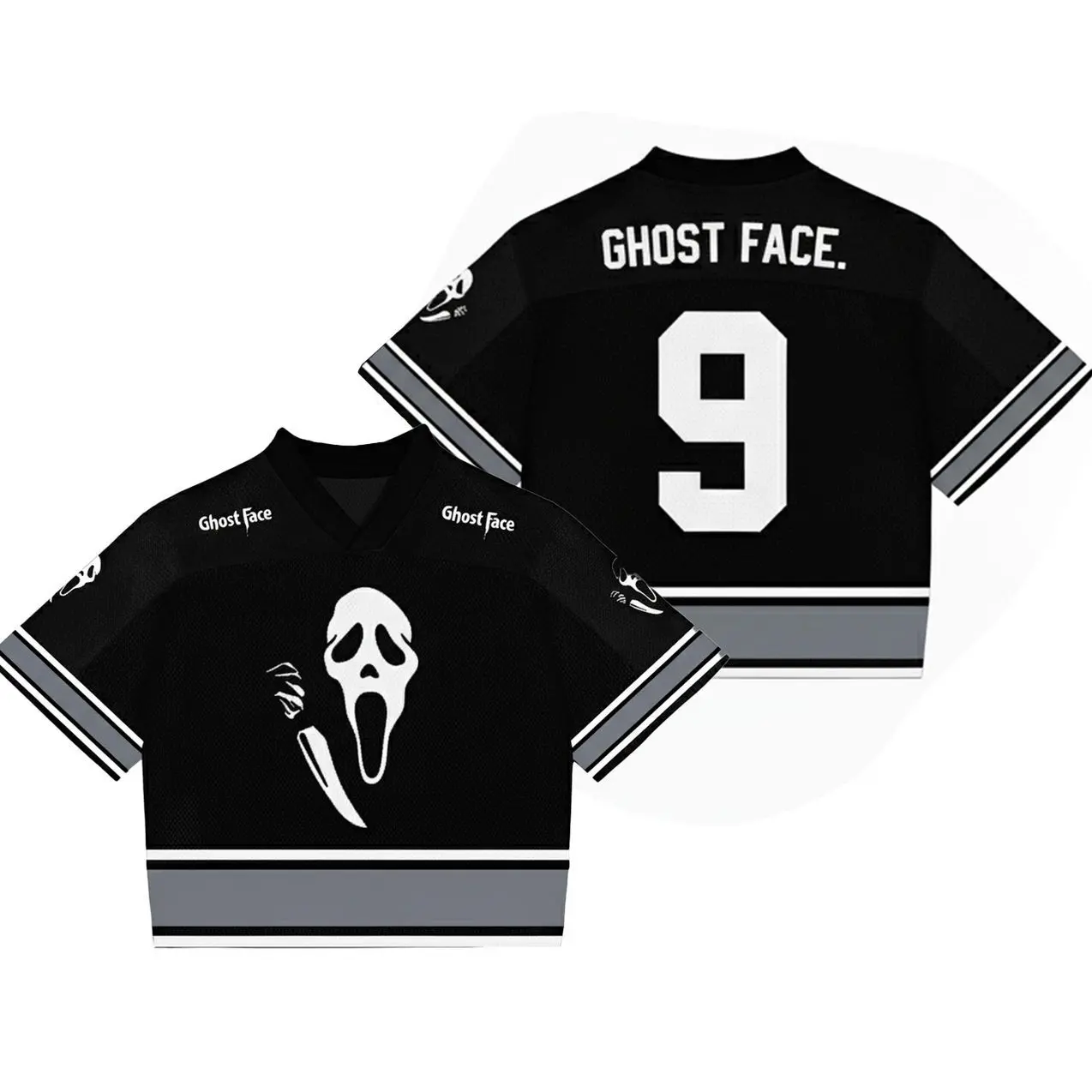 Ghostface Scream Horror Character Football Jersey Short Sleve, Horror Movie Mesh Football Jersey, Gift for Her, Halloween Gift