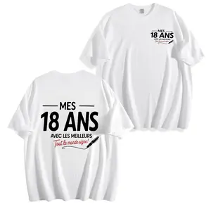 Unisex White T Shirt "Mes 18 Ans" French Birthday Graphic Short Sleeve Casual Tops for 18th Birthday Party Fans 2026 Gift