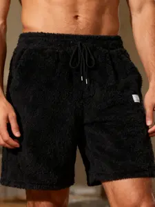 Men's Fleece Shorts, Drawstrings Shorts, Elastic Waist Drawstring Comfortable Home Pants, Soft Warm Casual Lazy Pants for Fall & Winter