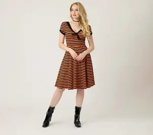 Unique Vintage Orange & Black Stripe Natalie Swing Dress