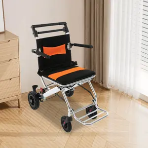 Folding Wheelchair (Black+Orange) Aluminum Alloy+Mesh Fabric 352.74lbs Max Load - 4 Wheels 29.5in Folded Height | For Elderly/Pregnant Women/Mobility-Limited Groups