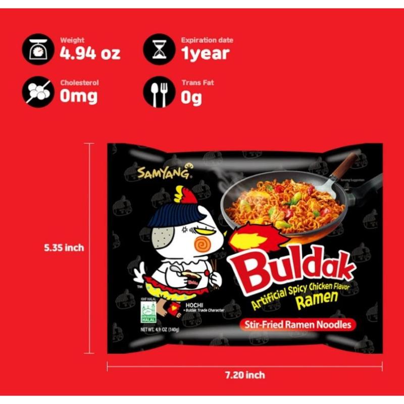 Samyang Buldak Fire Noodles – Original Hot Chicken Flavor | Korean Instant Ramen 5-Pack | Bold & Spicy Taste