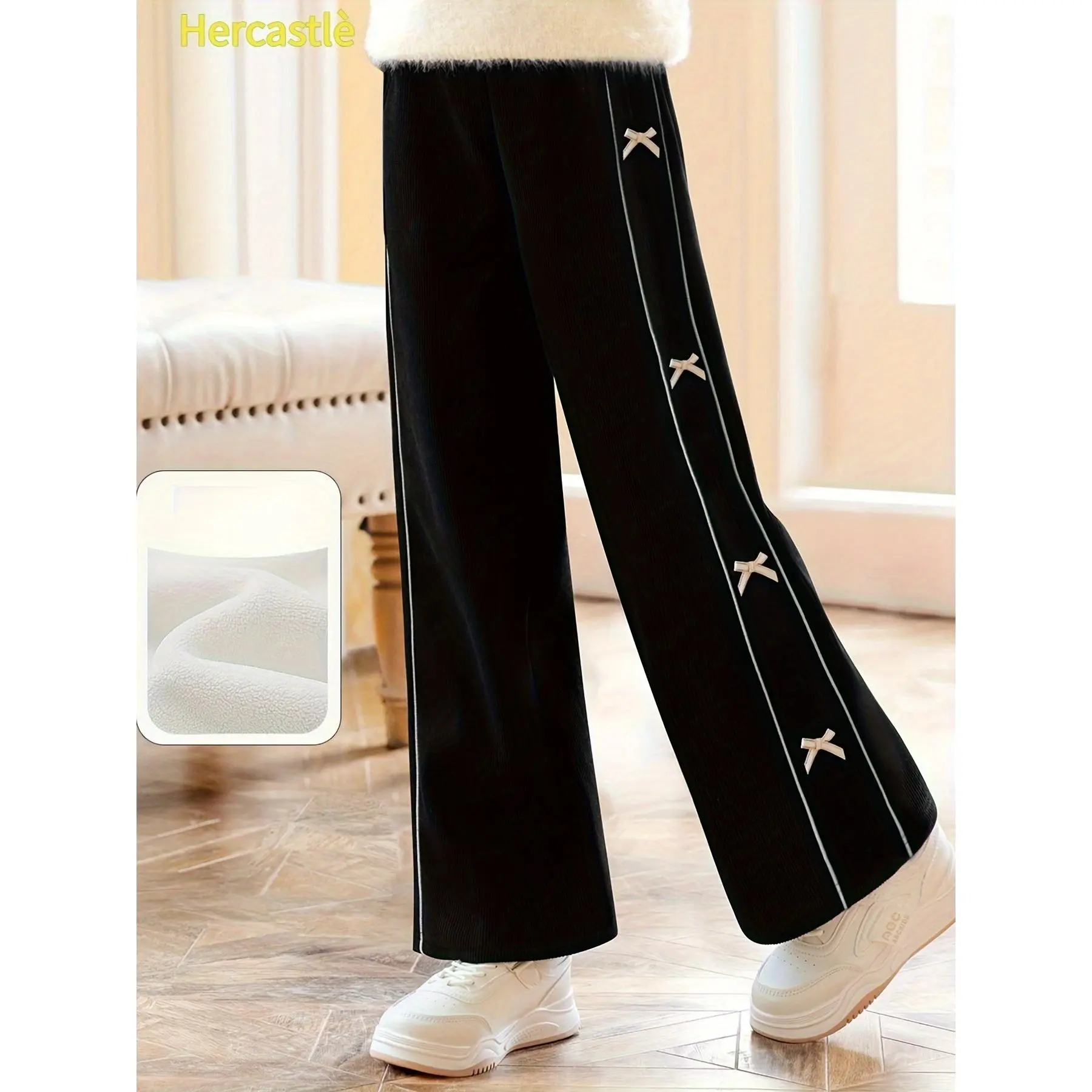 Hercastle Girls' Heavy-Duty Winter Pants - Thermal Brown Trousers with Elegant Design, Loose-Fit Wide-Leg for Cold Weather, Machine Washable Pants for Everyday & Formal Outfits (School, Parties, Family Events) - Ideal for Older/Juniors, Party Wear, Loose