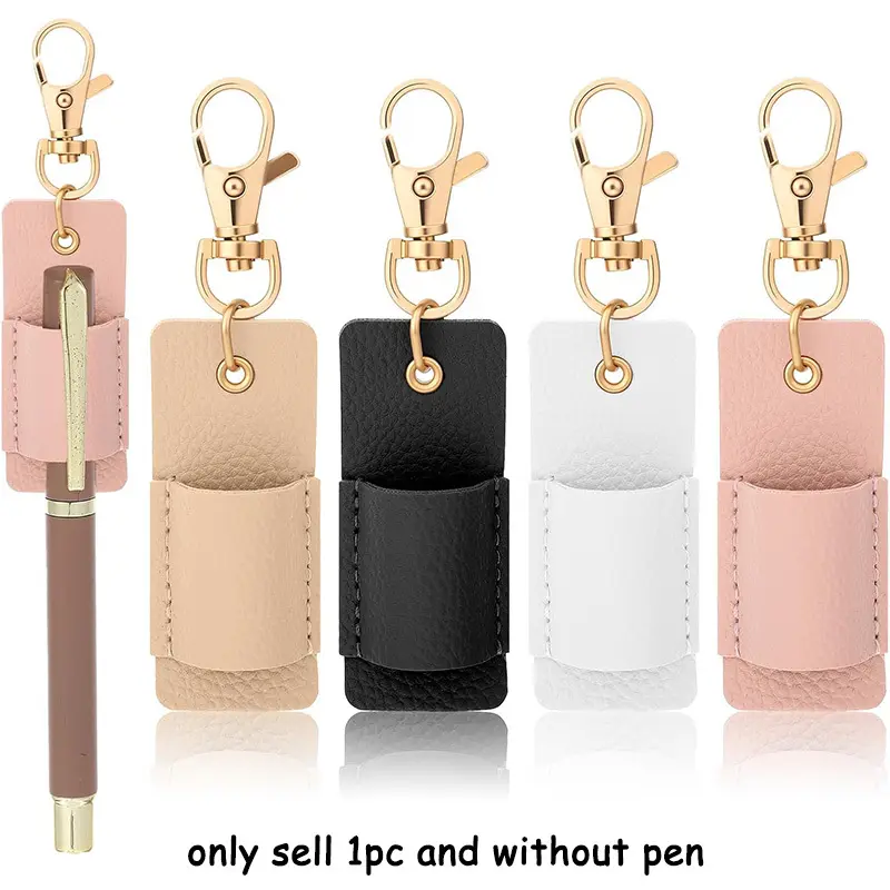Unisex 1-Pack Portable Keychain Pen Holder - Solid PU Leather 1-Piece Badge Pencil Case with Clip & Lanyard Hook, Ideal for Workplace Professionals, One-Piece