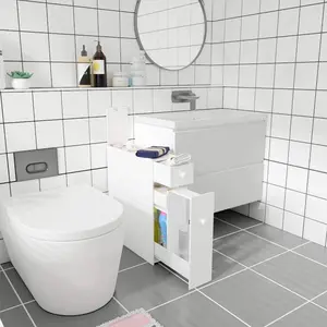 Slim Bathroom Storage Cabinet with Slide-Out Drawers – Narrow Freestanding Floor Organizer with Built-in Toilet Paper Holder