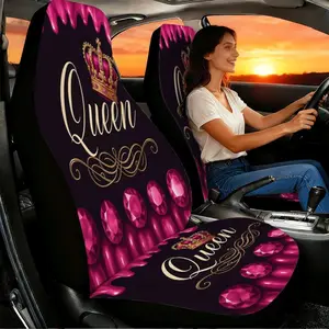 Two-piece pink queen crown car seat covers, Car seat cushions, designed for the front seats, feature a high-back design of polyester material. These seat covers are perfect for cars, SUVs and trucks, and ideal for feminine car decoration