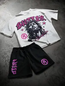 Two-Piece Set Men's Graphic Letter & Star Print Short Sleeve Tee & Shorts, Regular Fit Round Neck T-shirt & Track Shorts, Casual Summer Clothes Set for Outdoor, Menswear