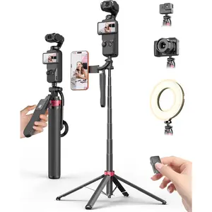 Phone Tripod with Remote, 67" Selfie Stick Tripod for Vlogging, 11.7" Folded, 0.9 lb Portable Tripod Stand with Adjustable Angles and 1/4" Screw for Phone, Camera, Fill Light