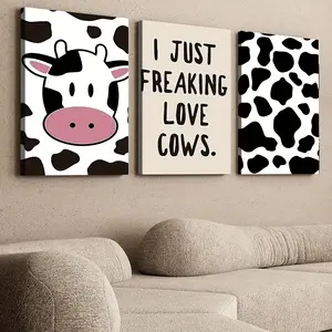Cute Farmhouse-Style Cow Print Framed Wall Art Photo, Pine Wood Artistic Room Decoration, Securely Packaged Home Decor Poster