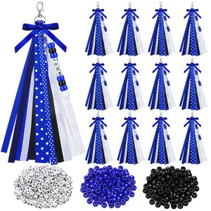 12Pcs Cheer Keychains Easter Gifts School DIY Personalized Bead Ribbon with Metal Ring Cheerleader Team Gifts for Keys Backpacks Purses Phones Backpack Accessories