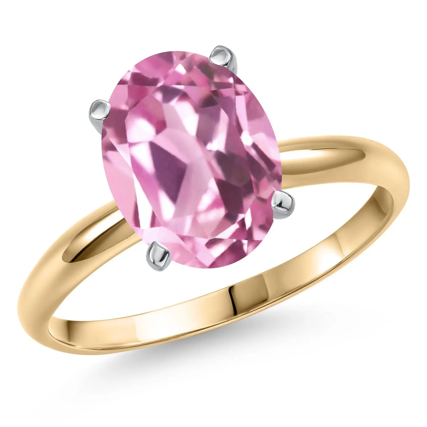 14K Two Tone Gold Light Pink Created Sapphire Solitaire Engagement Ring for Women | 3.00 Cttw | Oval 10X8MM | Gemstone September Birthstone | Wedding Anniversary Promise Ring