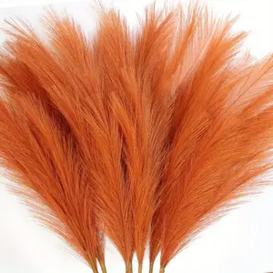 6-Pcs 35.43-inch Faux Black Pampas Grass Large Tall Fluffy Artificial Fake Flower for Black Bathroom Decor Boho Decor for Floor Vase Filler Farmhouse Home Wedding Decorations Realistic Faux Flowers Realistic Faux Plant (Orange)