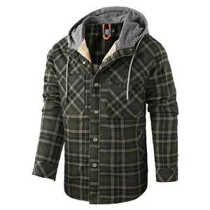 BIGWIG Men's Flannel Plaid Hoodie, Fleece Shirt, Winter Warm Jacket, Casual Long-Sleeved Lambswool Hoodie, Hooded Long-Sleeved Fleece Jacket, Casual Thickened Lambswool Lined Fleece Shirt Jacket