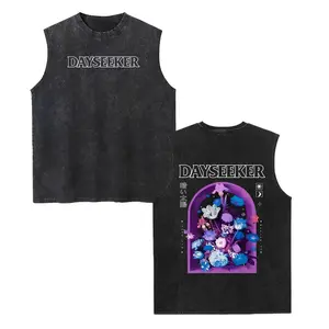 Unisex Dayseeker Vintage Washed Vest, Retro Print Sleeveless Shirt, Casual Regular Fit, Perfect Boyfriend Gift