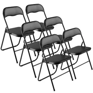 VEVOR 6 Pack Folding Chairs, Foldable Leather Chairs with Heavy Duty Metal Frame Padded Cushion, Portable Folding Card Table Chairs, Stackable Seats for Home, Yard, Garden, Parties, Events, Black